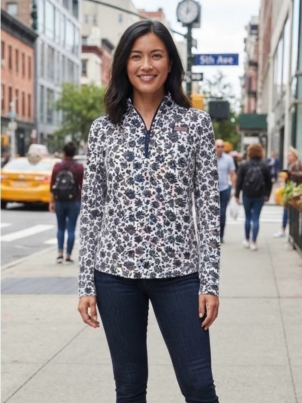 Vineyard Vines Viscous Blend Women’s Quarter Zip Pullover Floral Print Size XL